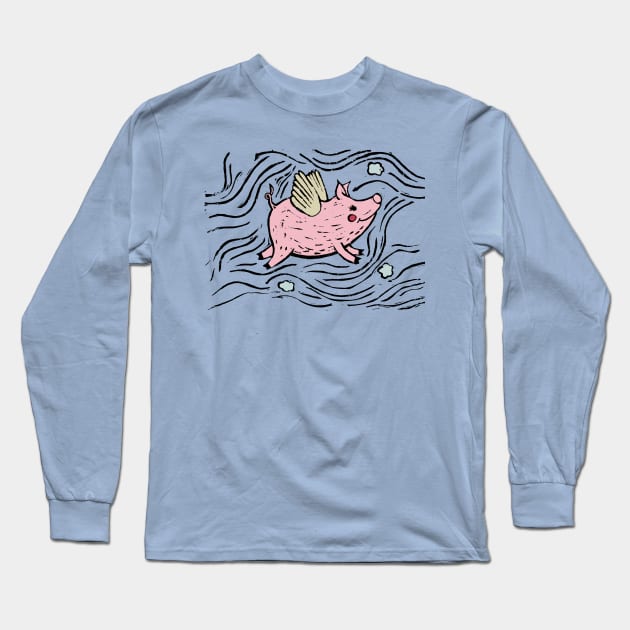 Flying Pig Long Sleeve T-Shirt by Jacqueline Hurd